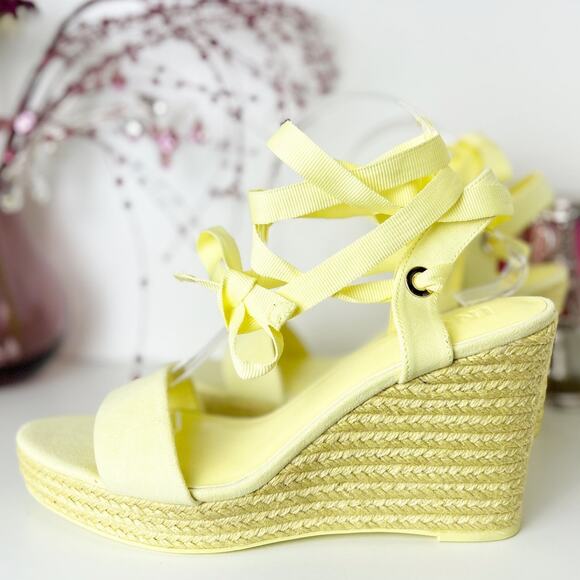 INC Maxx Light Yellow Espadrille Wedge Tie Sandals Size 11 NWB - Picture 3 of 15